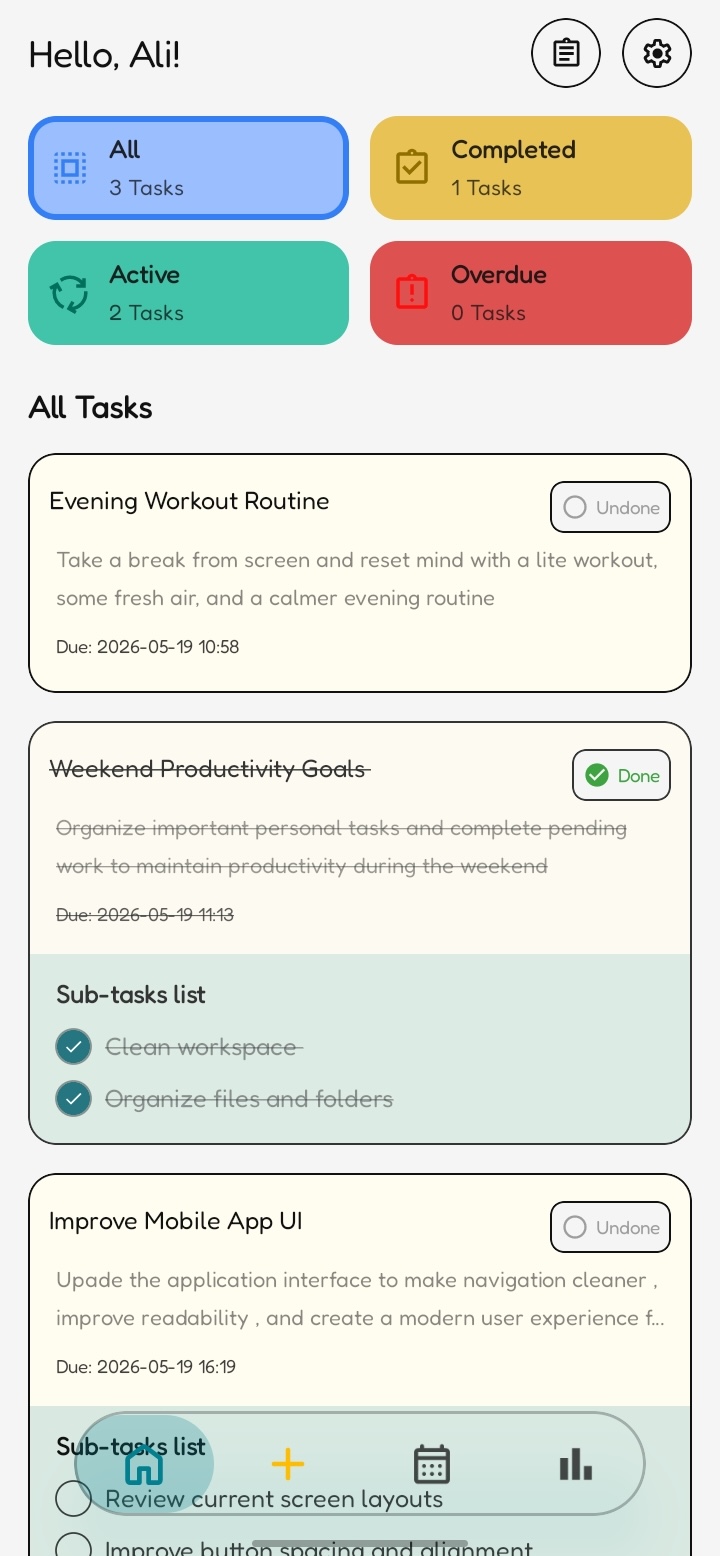 Taskaro home screen